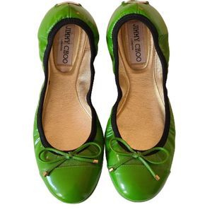 Jimmy Choo Foldable Green Leather PatentPadded Ballet Flats Size 6.5